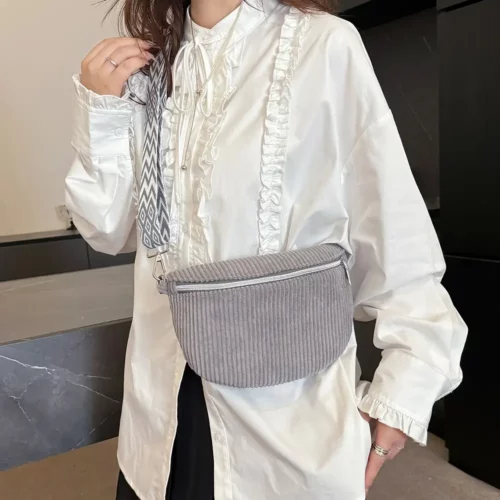Sac banane femme en velours côtelé – style vintage avec bandoulière ajustable