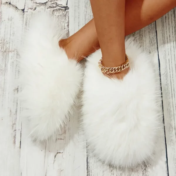 Chaussons femme en fourrure synthétique douce – semelle EVA antidérapante intérieur