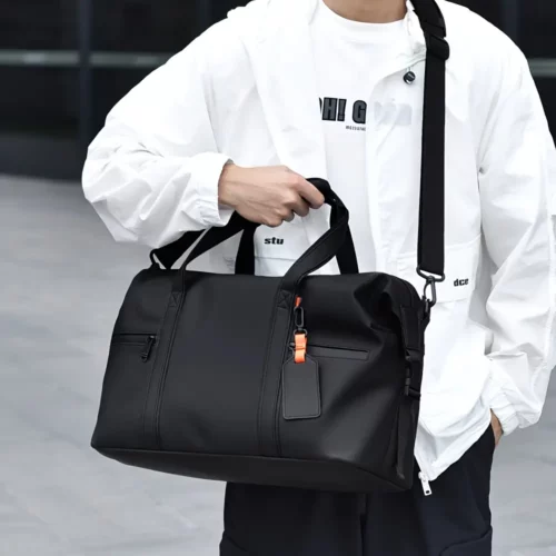Sac week-end femme en nylon imperméable noir – bandoulière amovible renforcée