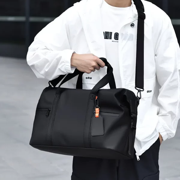 Sac week-end femme en nylon imperméable noir – bandoulière amovible renforcée
