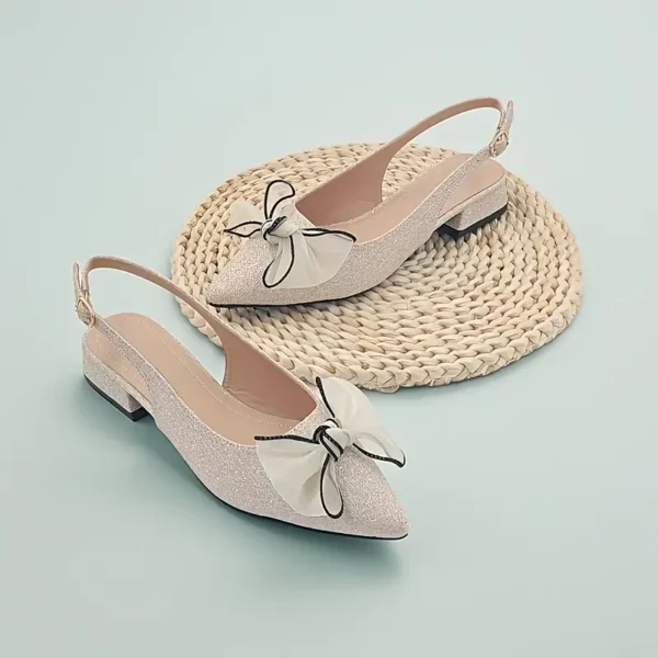 Escarpins femme à talon bas et bout pointu – confort chic avec nœud élégant