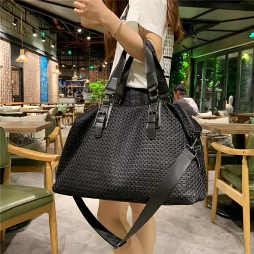 Sac week-end femme Oxford avec bandoulière réglable – style décontracté noir