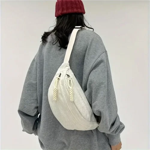 Sac banane femme en velours côtelé – style décontracté et bandoulière ajustable