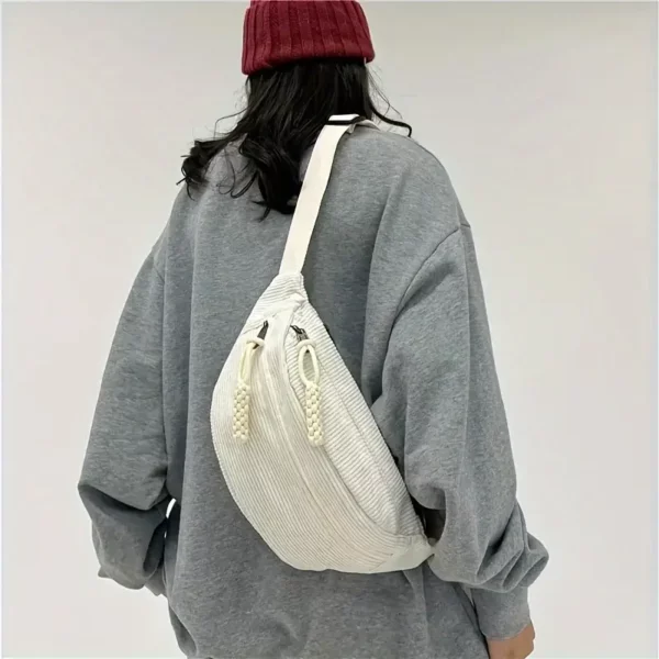 Sac banane femme en velours côtelé – style décontracté et bandoulière ajustable