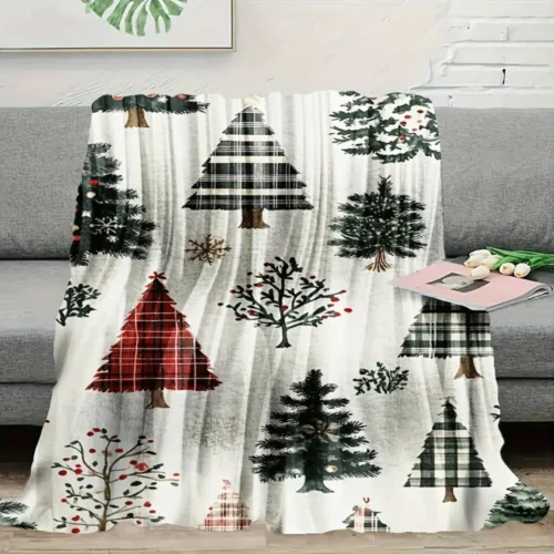 Plaid de Noël en coton léger – Motifs sapin et patchwork chaleureux