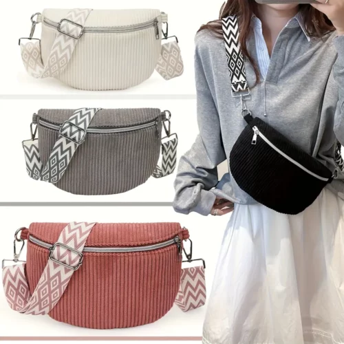 Sac banane en velours côtelé pour femme – style unisexe avec sangle réglable
