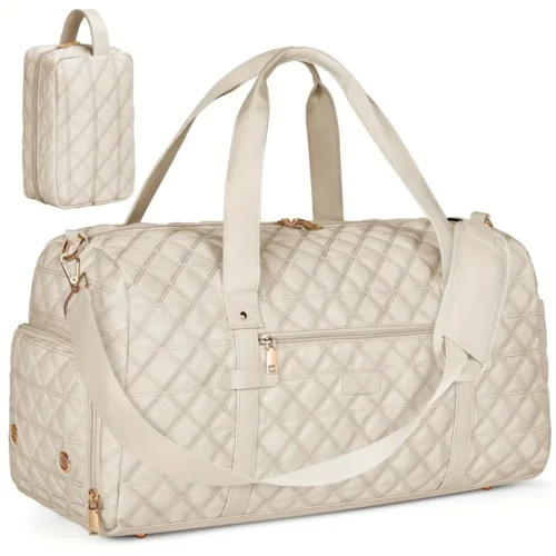 Sac de voyage femme matelassé avec compartiment chaussures et trousse assortie