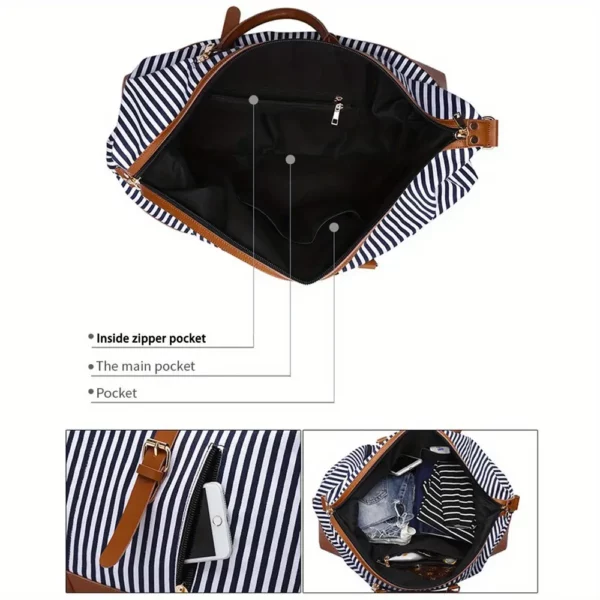 Sac week-end femme convertible en tissu résistant à rayures – style sport chic