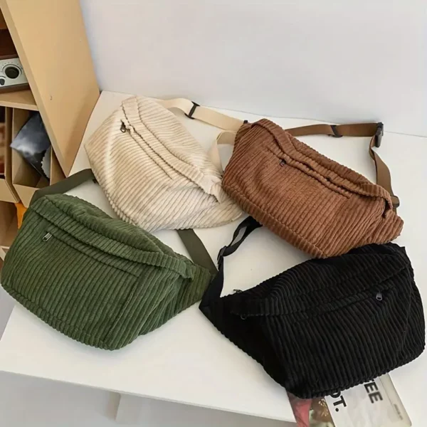 Sac banane femme en velours côtelé – bandoulière tendance grande capacité