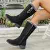 Bottes femme rétro à talon bas avec fausse fourrure et zip – style hivernal chic