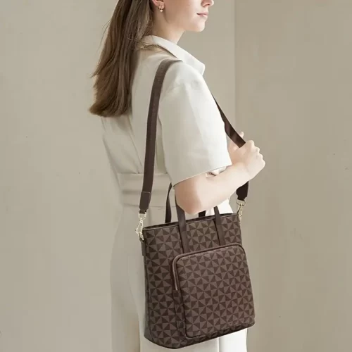 Sac à dos léger convertible femme – style urbain, bandoulière amovible, motif géométrique