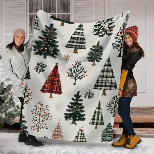 Plaid de Noël en coton léger – Motifs sapin et patchwork chaleureux