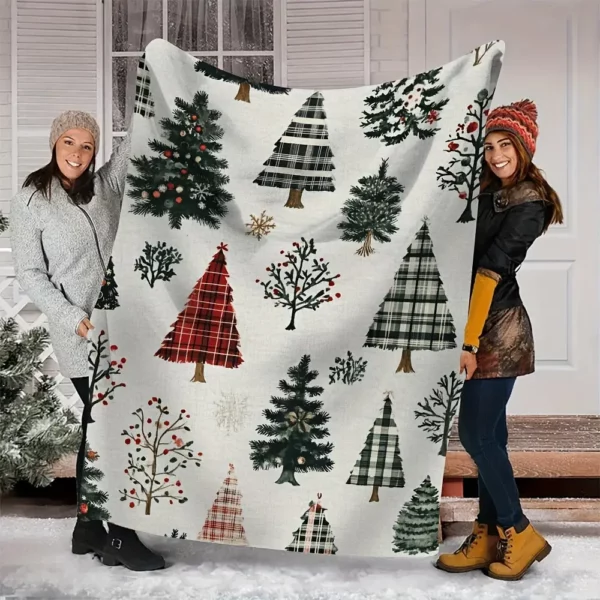 Plaid de Noël en coton léger – Motifs sapin et patchwork chaleureux