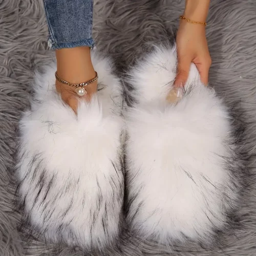 Chaussons femme en fausse fourrure douce – semelle antidérapante intérieur extérieur