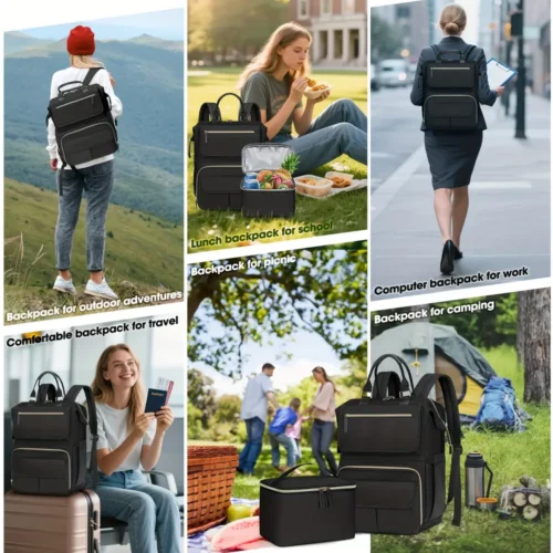 Sac à dos ordinateur femme léger avec poche isotherme – design moderne noir