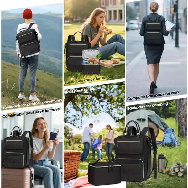 Sac à dos ordinateur femme léger avec poche isotherme – design moderne noir