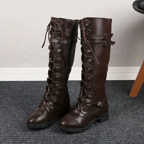 Bottes cavalières femme en cuir – bout rond, talon bas et zip latéral