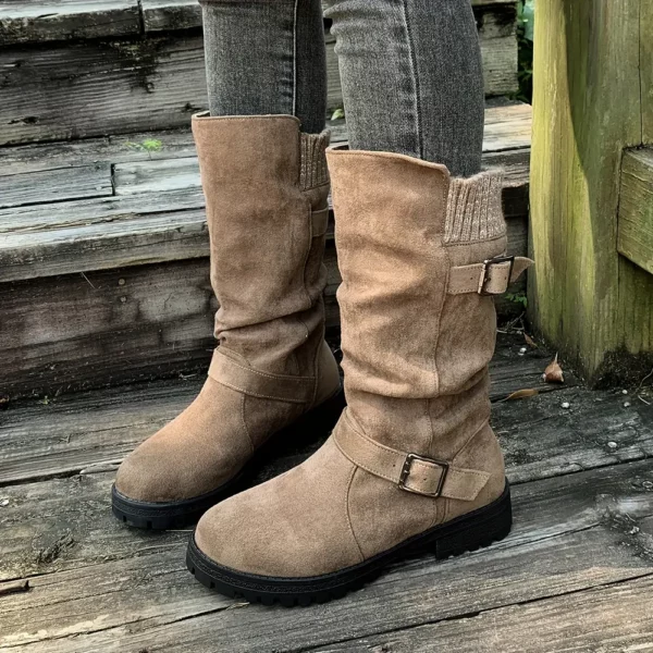 Bottes western femme à talon épais – design froncé été 2025, bout rond confort