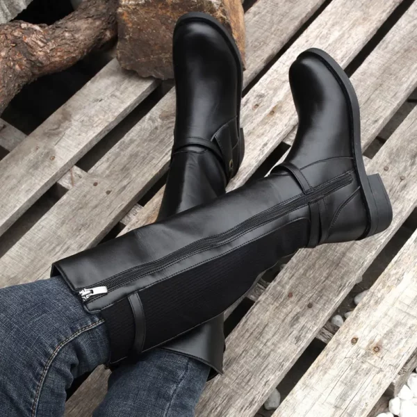 Bottes cavalières femme en cuir noir – style équestre avec fermeture latérale