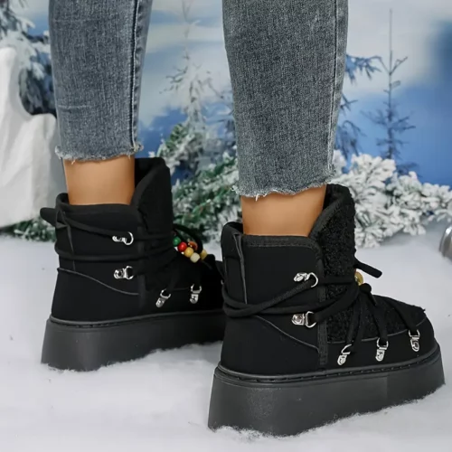 Bottes d’hiver femme mi-mollet à enfiler avec fausse fourrure et semelle antidérapante