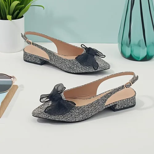 Escarpins femme à talon bas et bout pointu – confort chic avec nœud élégant