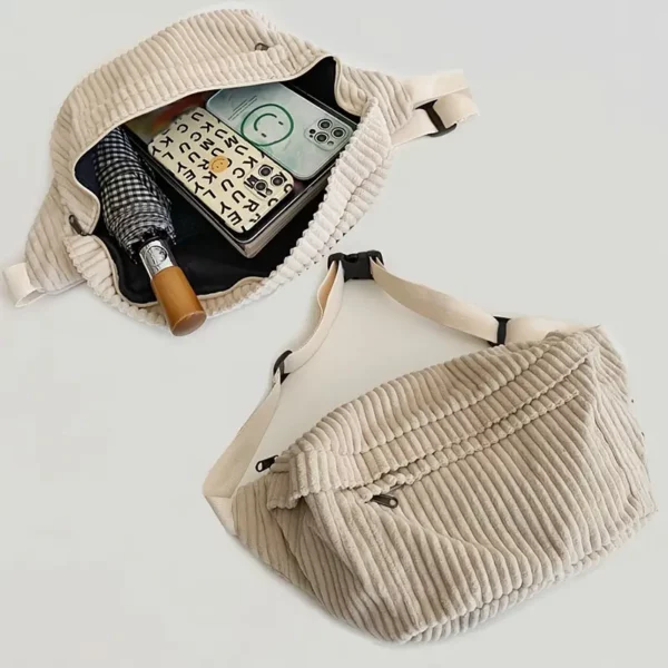 Sac banane femme en velours côtelé – bandoulière tendance grande capacité