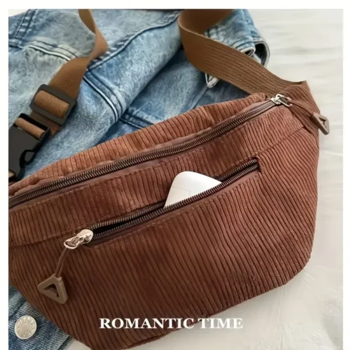 Sac banane femme en velours côtelé – style décontracté avec sangle réglable