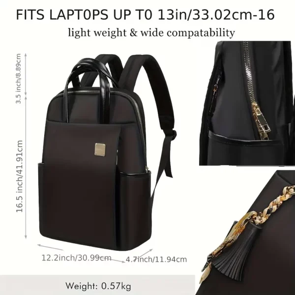 Sac à dos femme en nylon noir – style élégant avec compartiment ordinateur