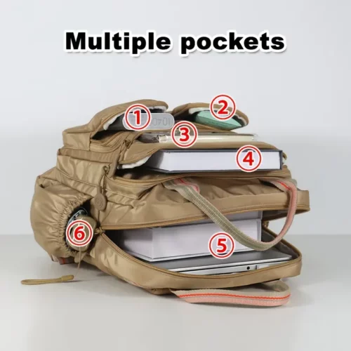 Sac à dos femme nylon léger – multi-poches, idéal ville, voyage, travail