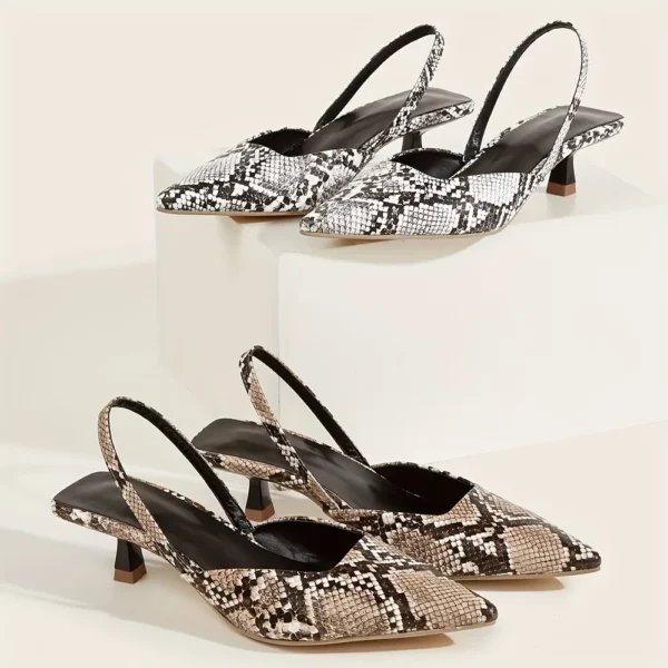 Sandales femme à petit talon effet serpent – bout pointu et bride élastique