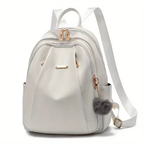 Sac à dos femme léger et élégant – polyester résistant avec pompon déco