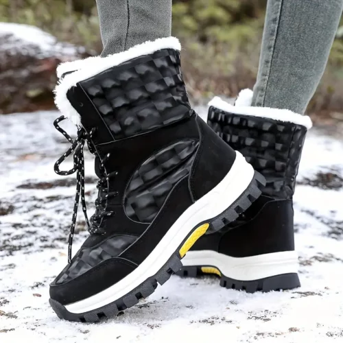 Bottes de neige femme mi-mollet fourrées avec semelle antidérapante chaude