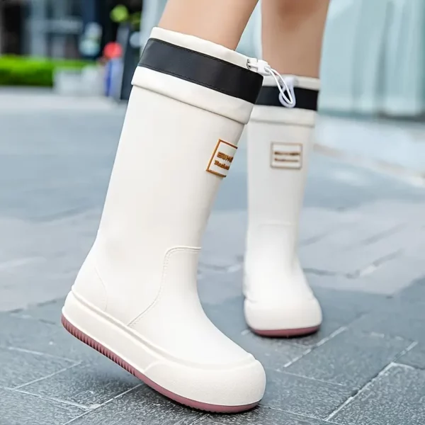 Bottes de pluie femme en caoutchouc avec semelle épaisse et nœud décoratif