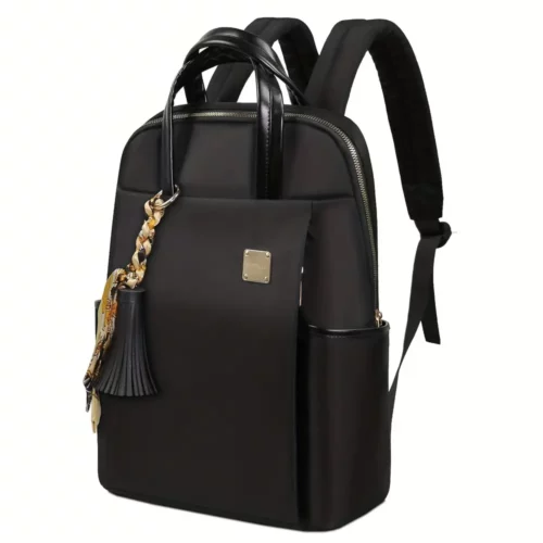 Sac à dos femme en nylon noir – style élégant avec compartiment ordinateur