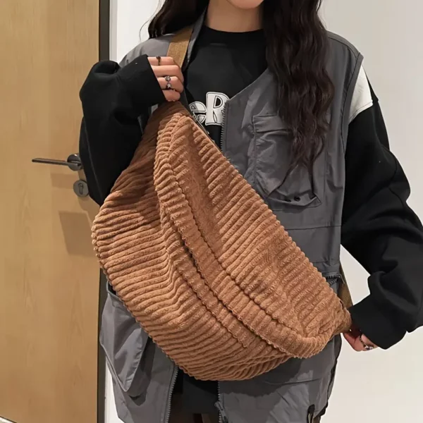 Sac banane femme en velours côtelé – bandoulière tendance grande capacité