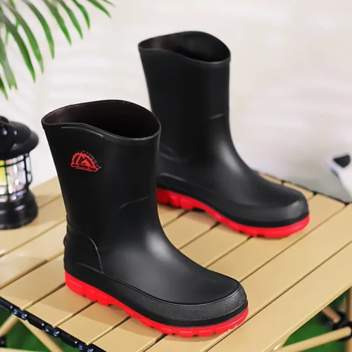 Bottes de pluie unisexes en caoutchouc noir – semelle antidérapante robuste