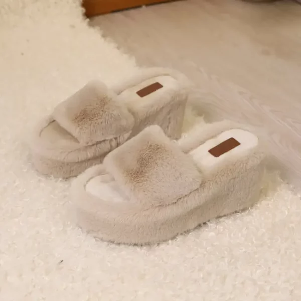 Chaussons femme en fausse fourrure avec semelle plateforme épaisse antidérapante