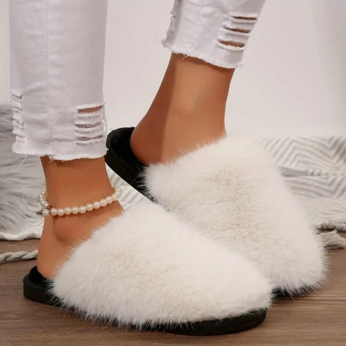 Chaussons femme en fausse fourrure épaisse – confort moelleux d'intérieur