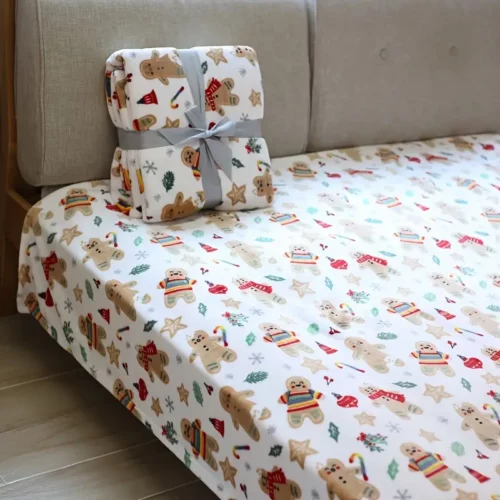 Plaid de Noël en flanelle douce – motif pain d'épice chaleureux et festif