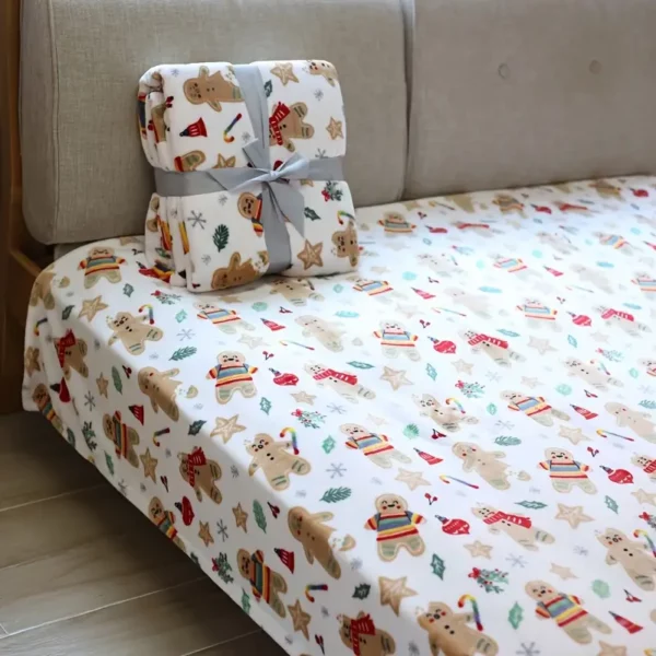 Plaid de Noël en flanelle douce – motif pain d'épice chaleureux et festif