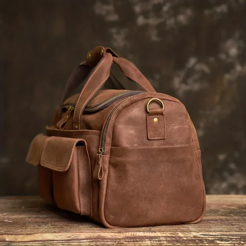 Sac week-end femme en cuir souple – grand sac de voyage avec poches zippées