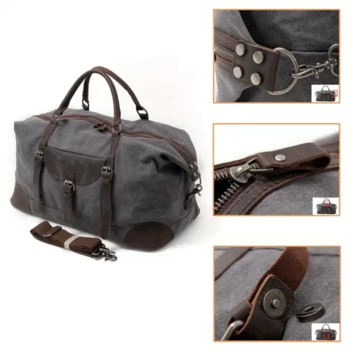 Sac week-end femme en toile style rétro – bandoulière pratique et compartiments multiples