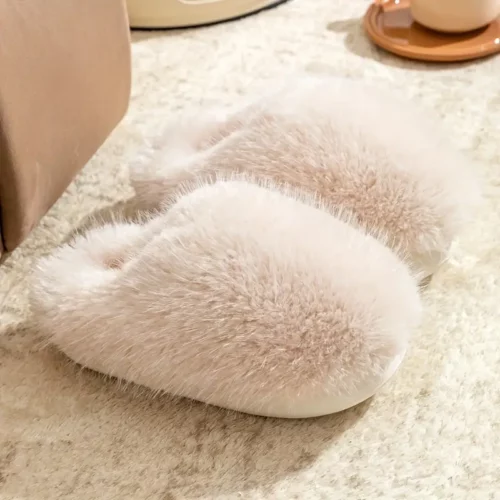 Chaussons femme en fausse fourrure douce – semelle antidérapante, confort hiver
