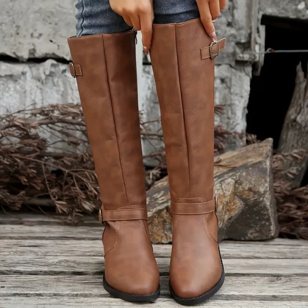 Bottes cavalières femme en cuir avec boucle latérale et fermeture zippée