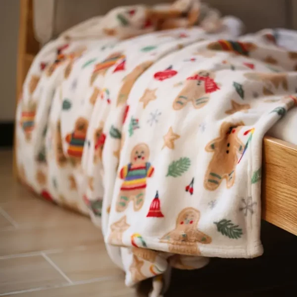 Plaid de Noël en flanelle douce – motif pain d'épice chaleureux et festif