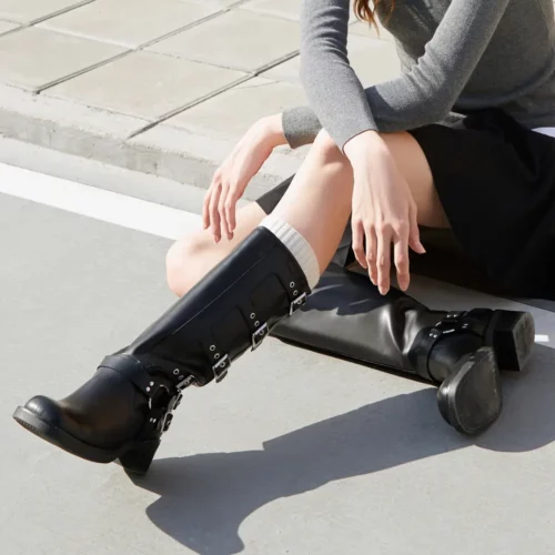 Bottes cavalières femme grand mollet – cuir synthétique style équestre élégant
