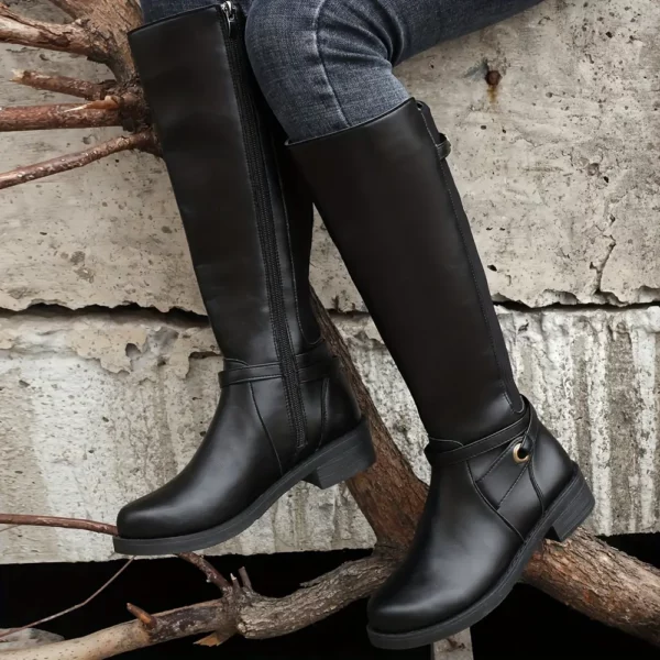 Bottes cavalières femme en cuir noir – style équestre avec fermeture latérale
