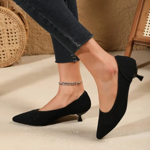 Escarpins femme confort tricotés à talon bas – élégants pour mariage ou soirée