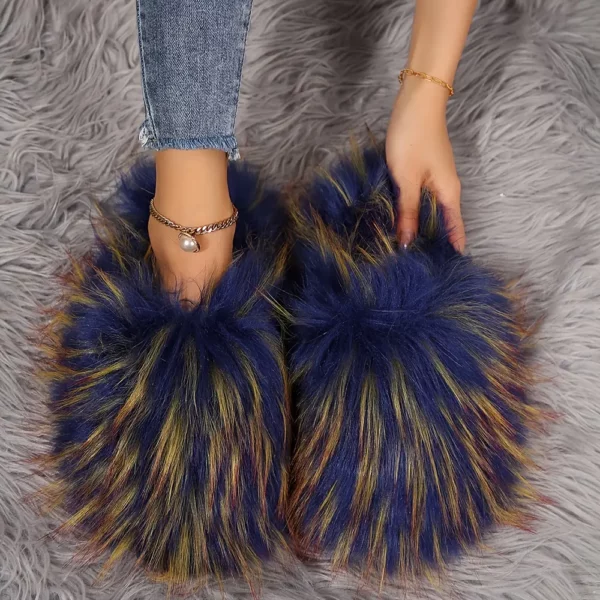 Chaussons femme en fausse fourrure douce – semelle antidérapante intérieur extérieur