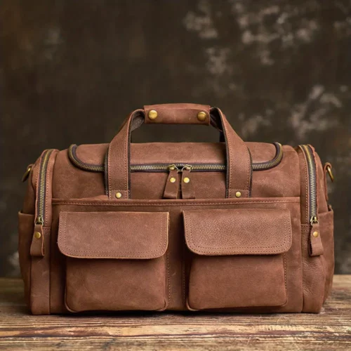 Sac week-end femme en cuir souple – grand sac de voyage avec poches zippées
